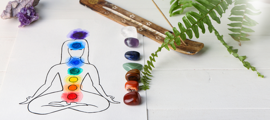 The seven main chakras and colors with crystals