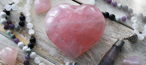 Rose Quartz Heart and Mala Necklace