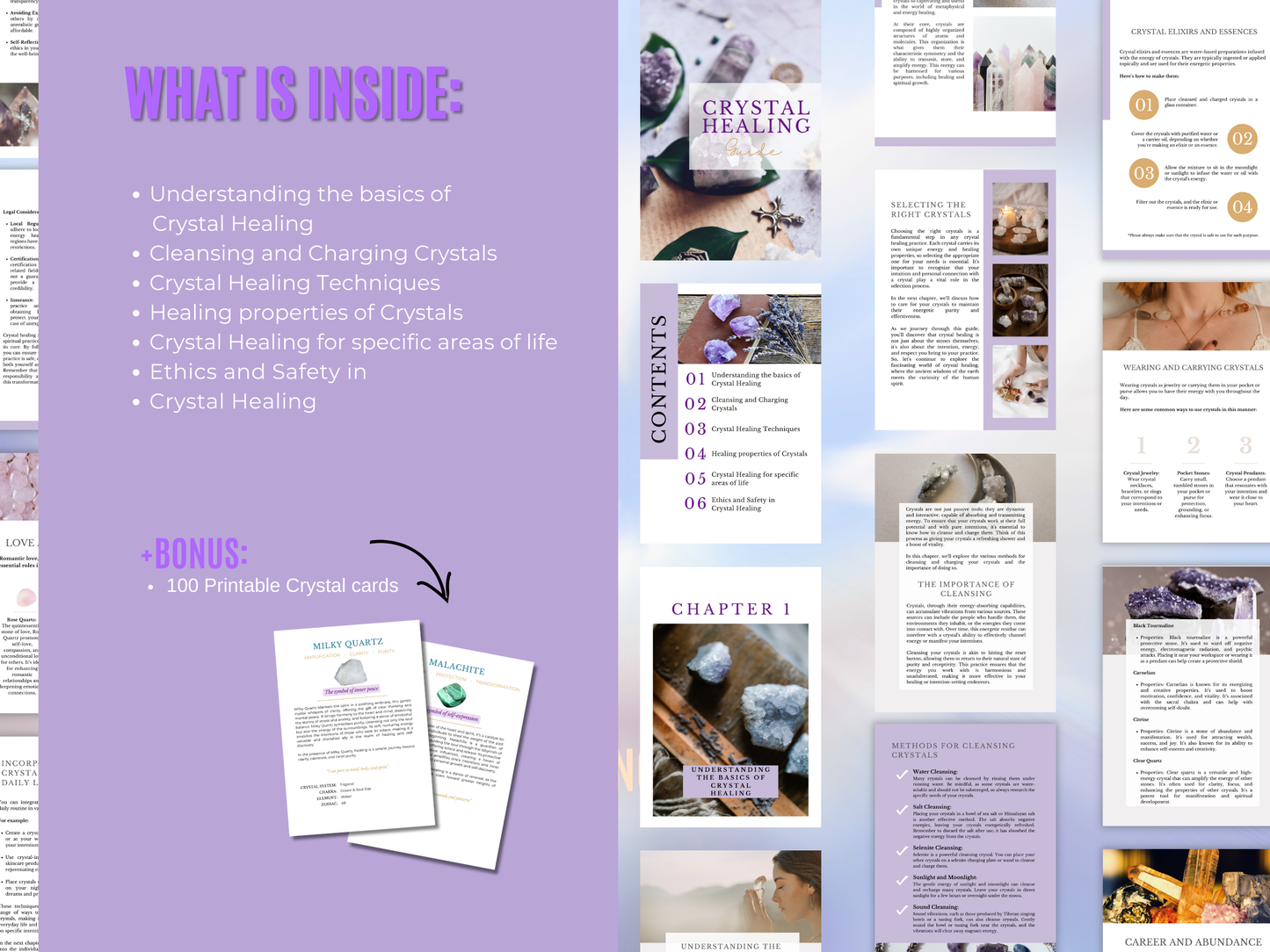 Crystal Healing Guide + BONUS 100 printable crystal info cards