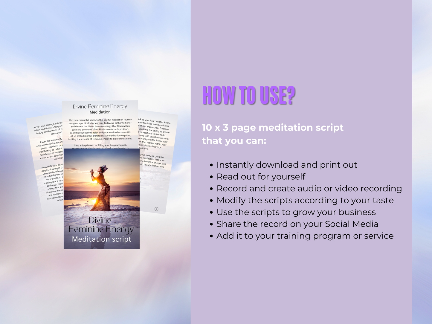 Divine Feminine Energy Meditation script BUNDLE - elevate feminine energy, manifest goals, boost your confidence & be the best version of you